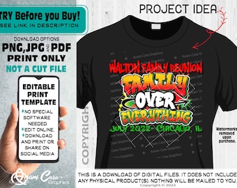 Family Over Everything EDITABLE Print Design | Family Reunion Template matching shirts invite flyer Black History Power Hip Tree Old School