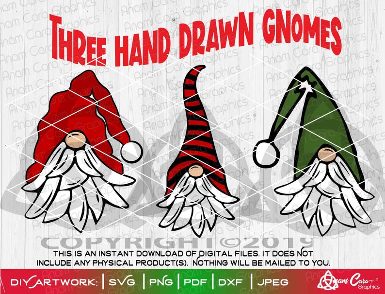 Download 3 Hand Drawn Gnomes Bundle SVG Cut or Print DIYArt | Etsy