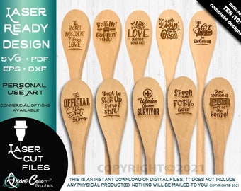 Funny Spoon/Spatula Quotes Laser Ready Cut File - Bundle of 10 Designs | Funny Sarcastic Adult Sh*t delicious Baking Lovin Glowforge Muse