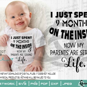Ik heb net 9 maanden binnen doorgebracht. Nu dienen mijn ouders Life| SVG-kunst knippen of afdrukken | Funny New Babyshower Nieuw genderneutraal IronOn