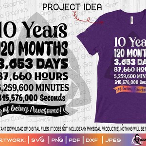 10 jaar geweldig | Knippen of afdrukken DIYArt | Tiende Tiende Ik word tien jaar dagen Maanden uren Verjaardagsfeestje jongen meisje Neutraal