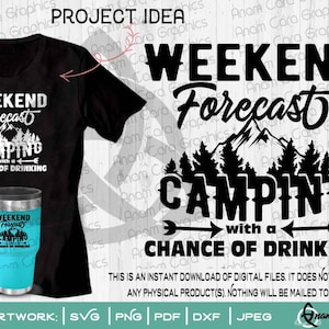 Pronóstico del fin de semana, acampada con posibilidad de beber/Camping SVG, corte o impresión, clipart, camiseta, verano, divertido, cerveza, feliz, campista, CampingLife