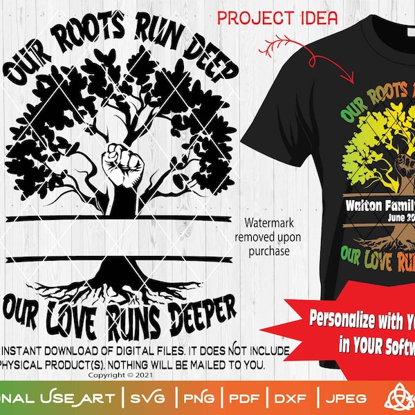 Our Roots Run Deep, Our Love Runs Deeper | SVG Cut or Print Family Reunion Template for YOU to Personalize Customize Tree fist power History