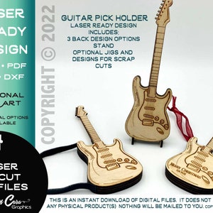Plectrumhouder voor elektrische gitaar die laserklaar kan worden geopend | SVG-pdf personaliseren Glowforge Muzikant Cadeau Pick Case Fotohouder Gitarist