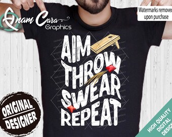 Aim Throw Swear Repeat | Full Color PNG DTF Sublimation Print Art| Funny Cornhole Beer Drinking Design