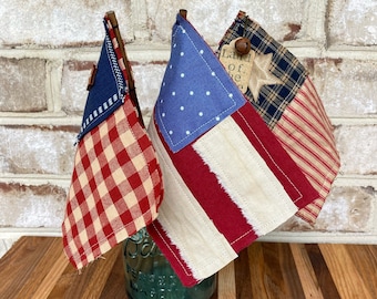 Primitive Americana Flags, Patriotic Flags, July 4th Tiered Tray Decor, Independence Day Decor, Plant Pokes, Memorial Day Gift for Veteran