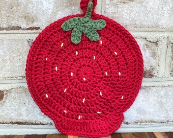 Strawberry Pot Holder, Strawberry Hot Pads, Red Kitchen Decor, Cottagecore Home Decor, Mothers Day Gift for Mom, Birthday Gift for Sister