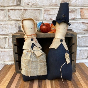 Primitive Pilgrims, Thanksgiving Primitive Dolls, Thanksgiving Pilgrim Set, Primitive Thanksgiving Decor, Thanksgiving Hostess Gift Ideas