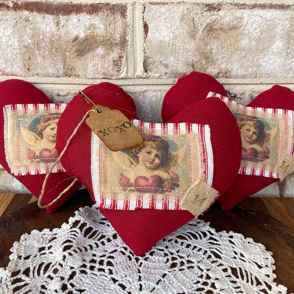 Valentines Day Bowl Filler, Cupid Decor, Primitive Valentines Day Decor, Primitive Heart Pillow, Prim Heart, Valentines Day Gift For Wife