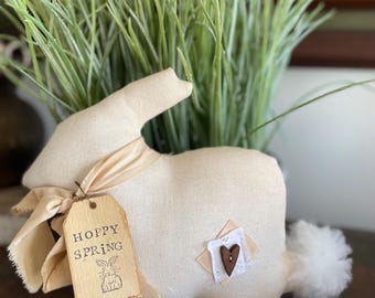 Primitive Easter Bunny, Bunny Pillow, Neutral Easter Decor, White Bunny, Primitive Bunny, Fabric Bunny, French Country Easter Decor