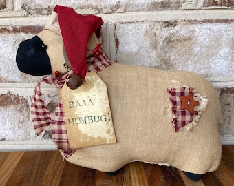 Christmas Sheep, Primitive Sheep Decor, Shelf Sitter Christmas, Farmhouse Christmas Decor, Bah Humbug, Shepherd Gift, Christmas Gift for Mom