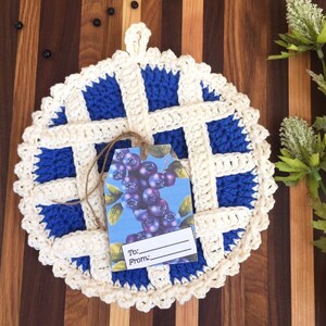 Crochet Pie Hot Pads, Blueberry Potholder, Blueberry Kitchen Decor, Blueberry Pie Home Decor, Blueberry Gift, Mothers Day Gift For Mom