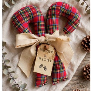 Plaid Candy Cane, Tartan Christmas Decor, Primitive Candy Canes, Christmas Candy Canes, Farmhouse Christmas Decor, Christmas Gift for Mom image 1