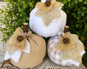Pumpkin Bowl Fillers, Cream Fabric Pumpkins, Lace Pumpkin, Neutral Fall Pumpkins, Neutral Halloween Decor, Farmhouse Style, Hostess Gift