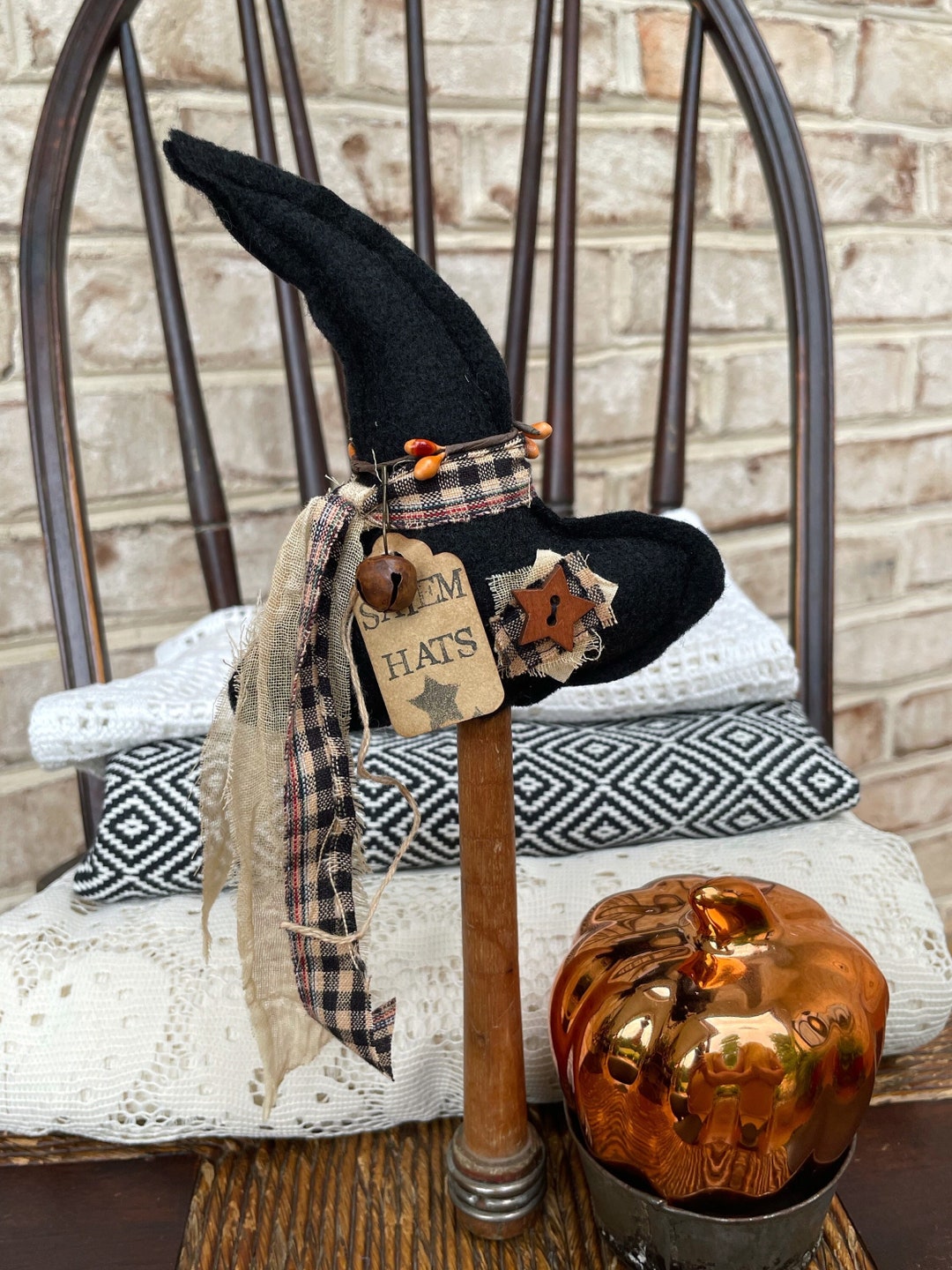 Primitive Witch Hat Decor, Witch Hat Shelf Sitter, Halloween Tiered ...