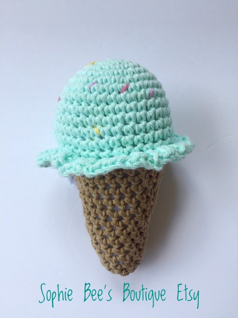 Soft Baby Toys Mint Ice Cream Baby Rattle Ice Cream Cone Crochet Teether Eco Friendly Summer Baby Shower Gift Play Food Ice Cream