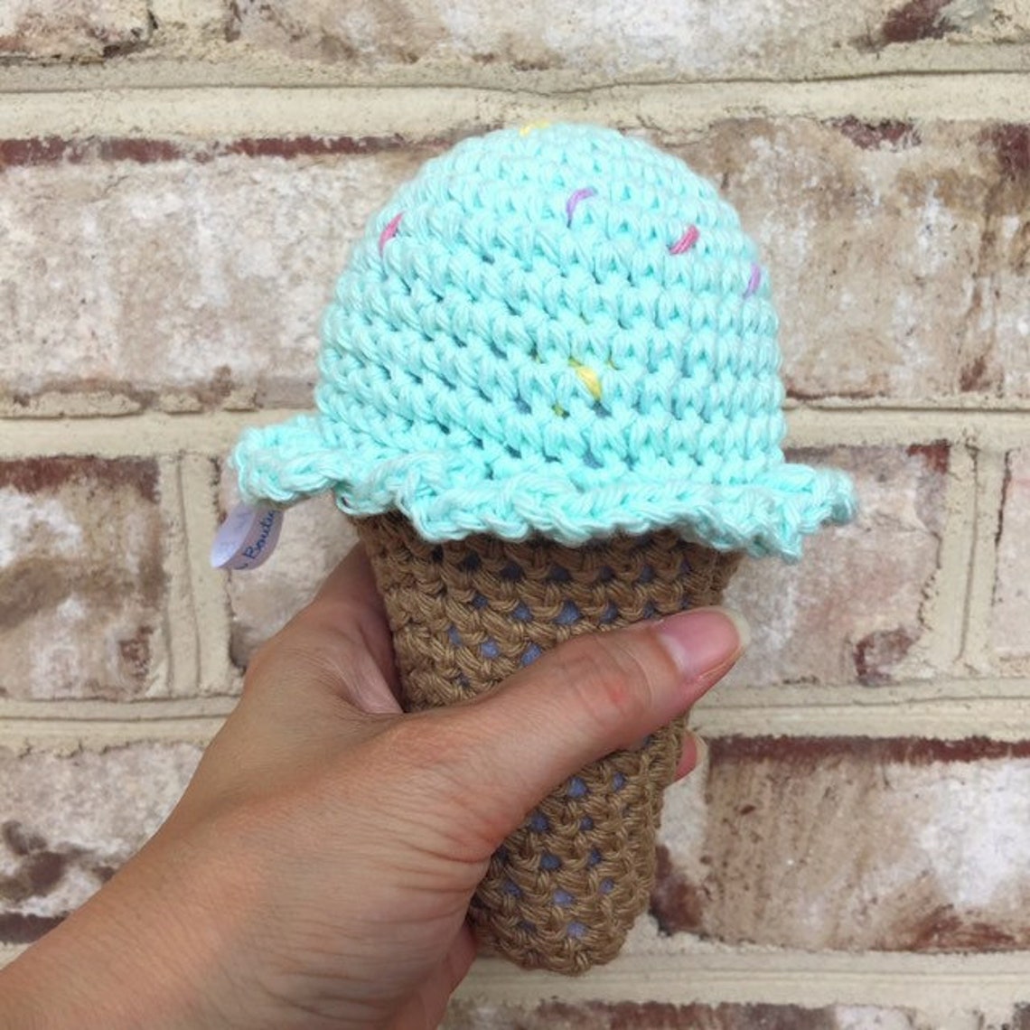Mint Ice Cream Baby Rattle Ice Cream Cone Crochet Teether Etsy