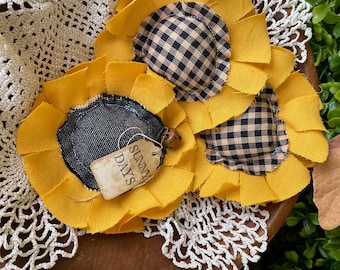 Sunflower Bowl Fillers, Fabric Sunflowers, Primitive Sunflowers Decor, Primitive Fall Flowers Decor, Fall Bowl Fillers, Fall Hostess Gift