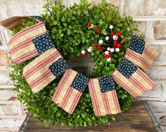 American Flag Garland, Americana Garland, Primitive American Flag Decor, Star Spangled Banner, Patriotic Garland 4th of July, Veteran Gift