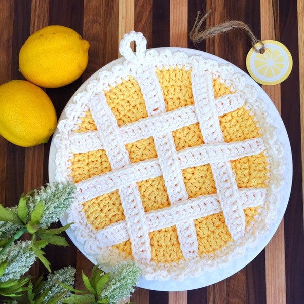 Crochet Pie Hot Pad, Pie Potholder, Lemon Kitchen Items, Lemon Trivet, Mothers Day Gift for Mom in Law, Easter Hostess Gift, First Home Gift