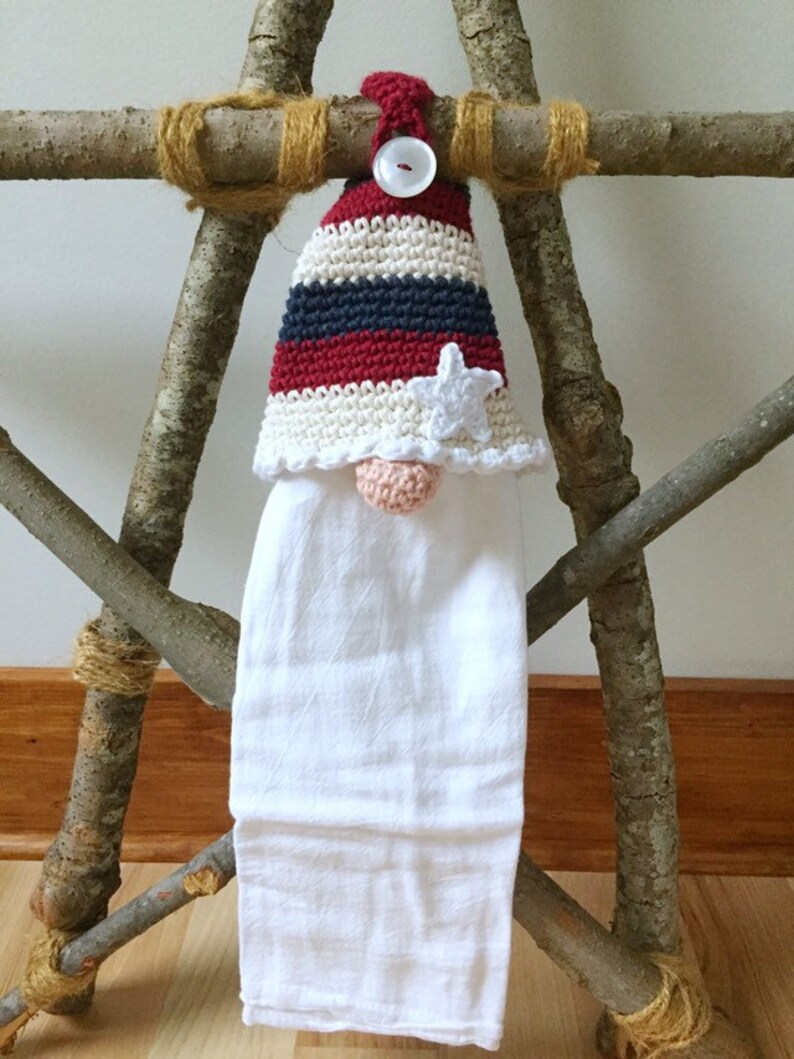 Americana Gnome Towel Topper Crochet Hanging Towel Holder Etsy