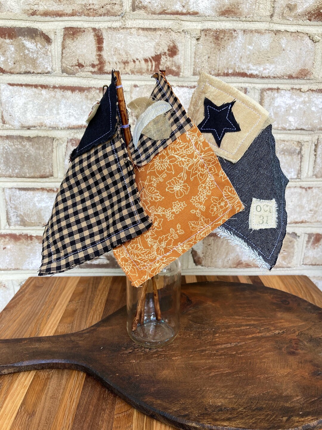 Halloween Flags, Primitive Fall Decor, Halloween Tier Tray Decor, Plant ...