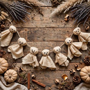 Primitive Ghost Garland For Halloween, Primitive Ghost Decoration, Rustic Halloween Garland, Spooky Mantel Banner, Halloween Farmhouse Decor image 9