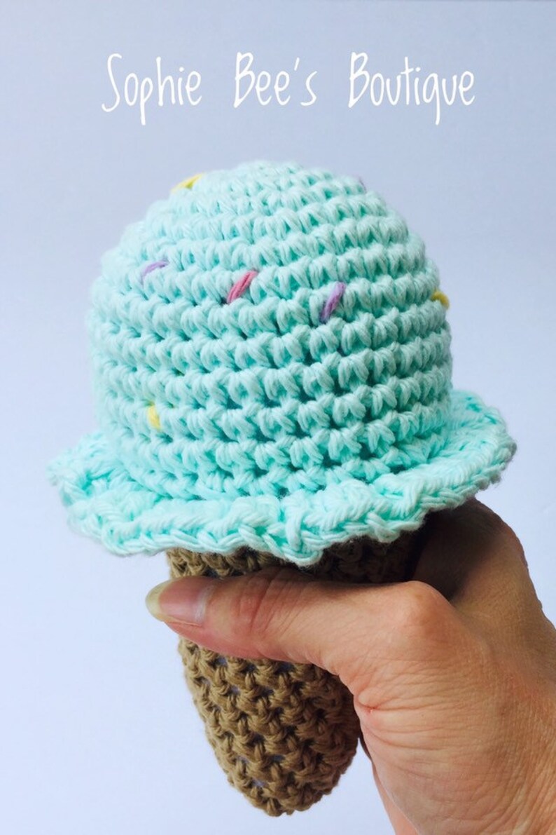 Soft Baby Toys Mint Ice Cream Baby Rattle Ice Cream Cone Crochet Teether Eco Friendly Summer Baby Shower Gift Play Food Ice Cream