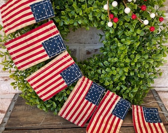 American Flag Garland, Vintage American Flag Banner, Primitive Americana Flag, Americana Decor, Patriotic Garland 4th of July, Veteran Gift