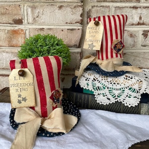Uncle Sam Hats, Patriotic Shelf Sitter, 4th of July Decor, Americana Shelf Sitter Pillow, Primitive Americana Decor, Memorial Day Gifts