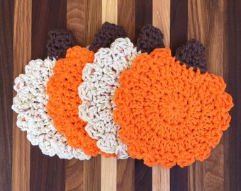 Pumpkin Drink Coasters, Crochet Pumpkin Mug Rugs, Autumn Table Decor,  Thanksgiving Hostess Gift, Halloween Kitchen Decor, Fall Decorations