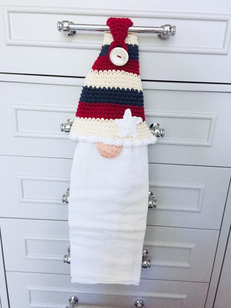 Americana Gnome Towel Topper Crochet Hanging Towel Holder Etsy