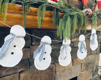 Snowman Garland, Snowman Banner For Mantel, Quilted Snowman Ornaments, Rustic Winter Decorations, Snowman Window Garland, Farmhouse Winter
