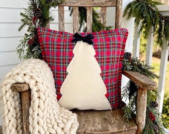 Christmas Tree Pillow, Red Plaid Throw Pillows, Christmas Plaid Throw Pillows, Primitive Christmas Decorations, Christmas Gift For Mom