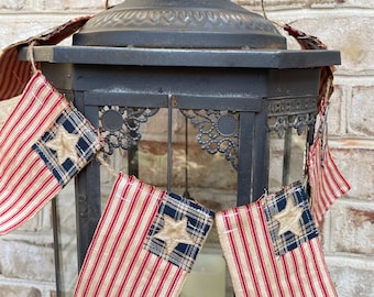 Patriotic Garland, Fourth of July Banner, Memorial Day Garland, Primitive Americana Decor, American Flag Banner, Memorial Day Gift Idea