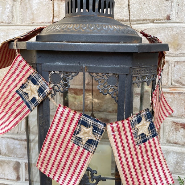 Patriotic Garland, Fourth of July Banner, Memorial Day Garland, Primitive Americana Decor, American Flag Banner, Memorial Day Gift Idea