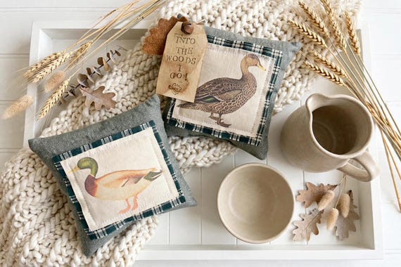 Duck Pillows, Vintage Ducks, Duck Primitive, Rustic Farmhouse Bowl Filler, Mallard Duck Decor, Rustic Autumn Decorations, Rustic Gift Ideas