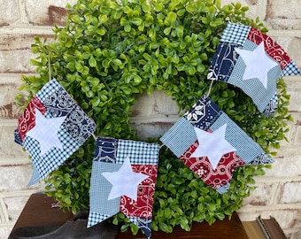 Patriotic Banner, July 4th Garland, Farmhouse Patriotic Decor, Americana Garland, Summer Decorations, Star Flags, Patriotic Gifts For Women