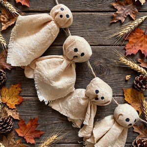 Primitive Ghost Garland For Halloween, Primitive Ghost Decoration, Rustic Halloween Garland, Spooky Mantel Banner, Halloween Farmhouse Decor image 12