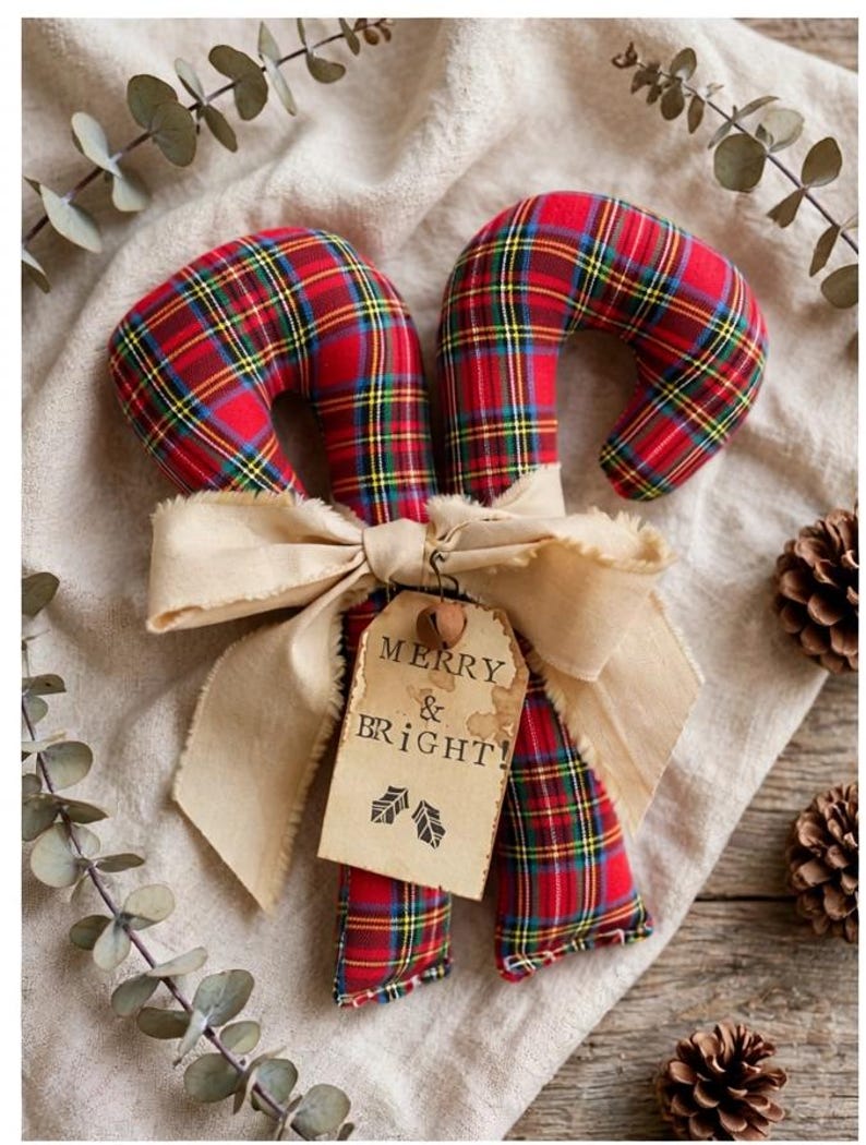 Plaid Candy Cane, Tartan Christmas Decor, Primitive Candy Canes, Christmas Candy Canes, Farmhouse Christmas Decor, Christmas Gift for Mom image 1