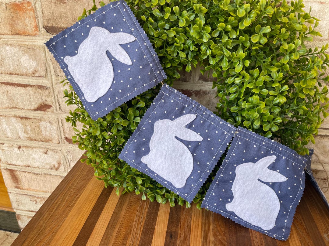 Easter Bunny Fabric Garland, Felt Bunny Garland, White Bunny Garland ...