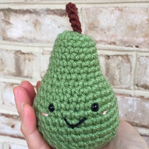 Pear Stress Ball, Soft Fruit Fidget Toy, Crochet Play Food, Anjou Green Plush Amigurumi, Stress Reliever Cheer Up Gift, Tiered Tray Decor
