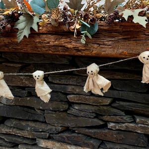 Primitive Ghost Garland For Halloween, Primitive Ghost Decoration, Rustic Halloween Garland, Spooky Mantel Banner, Halloween Farmhouse Decor image 13