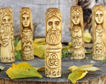 Hand Carved Linden Wood Dagda Statue: Celtic God Altar Figure