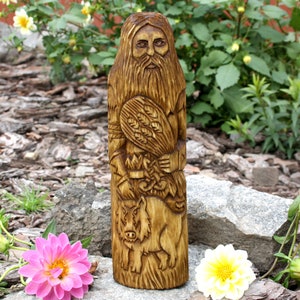 Norse God Freyr. Big hand crafted wooden Statue of Freyr. Viking's god. Hand crafted wooden Statue. Freyr statue.
