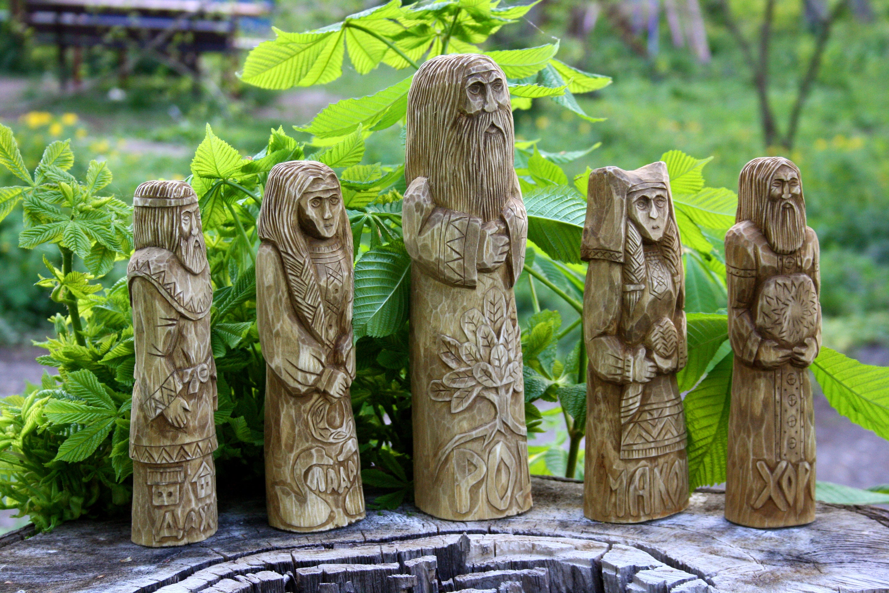 Hand Carved Wooden Slavic God Statue: Lada, Rod, Hors, Makosh, Dajdbog ...