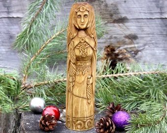 Göttin Frigg handgeschnitzte Holzstatue Wikinger Dekoration
