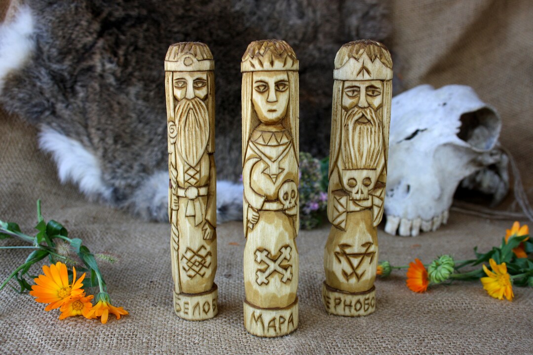 Hand Carved Wooden Slavic Gods: Belobog, Chernobog, Morana Figurines - Etsy