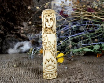 Hand Carved Linden Wood Hestia Figurine: Greek Goddess Statue (6 Inches)