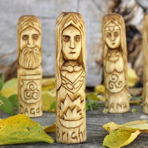 Small wooden statue of BRIGHID. Celtic goddess. Wiccan, wicca, altar, druid, witchcraft, gaelic .